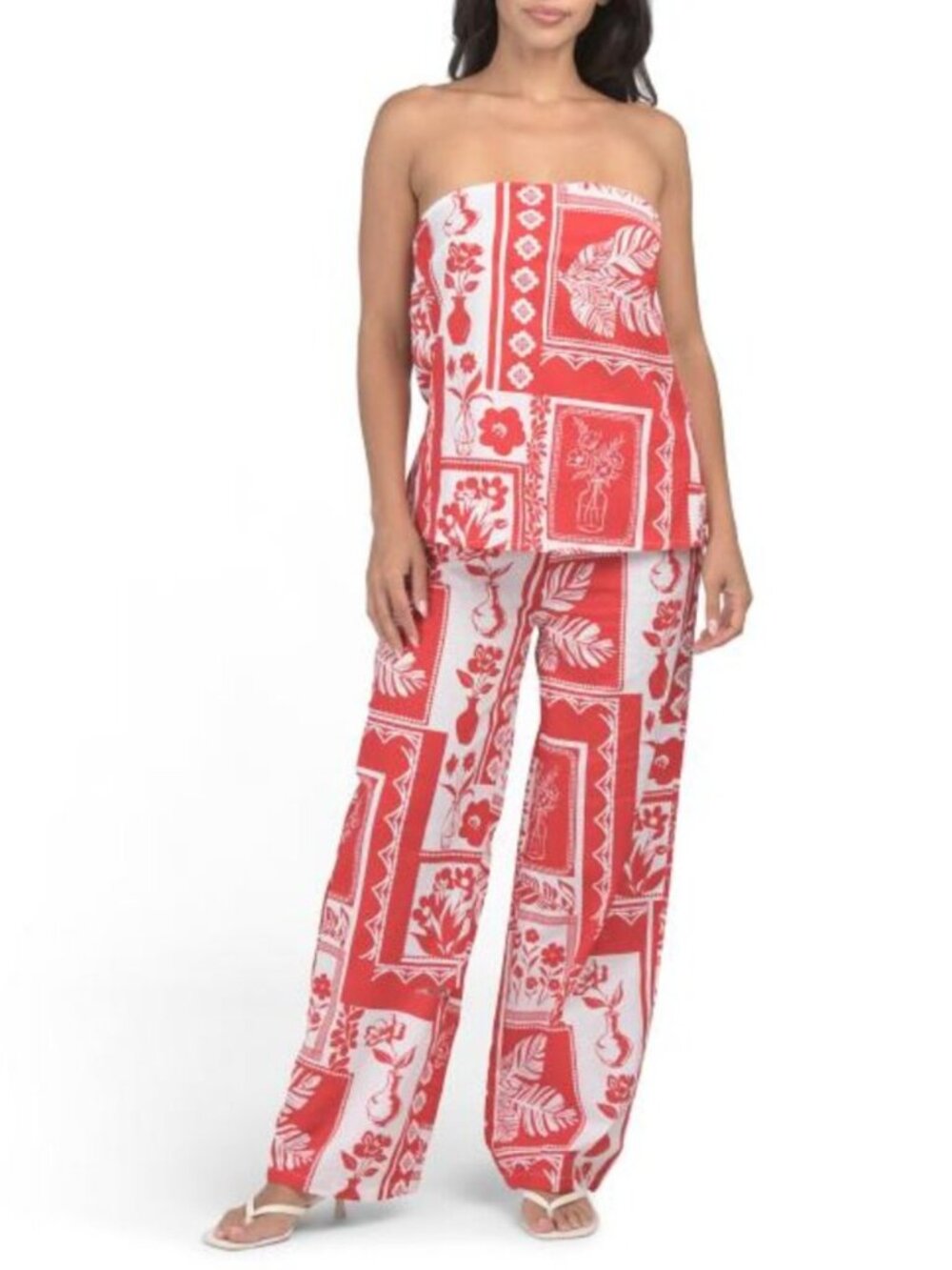 US TOGETHER Printed Tube Top And Pants Set